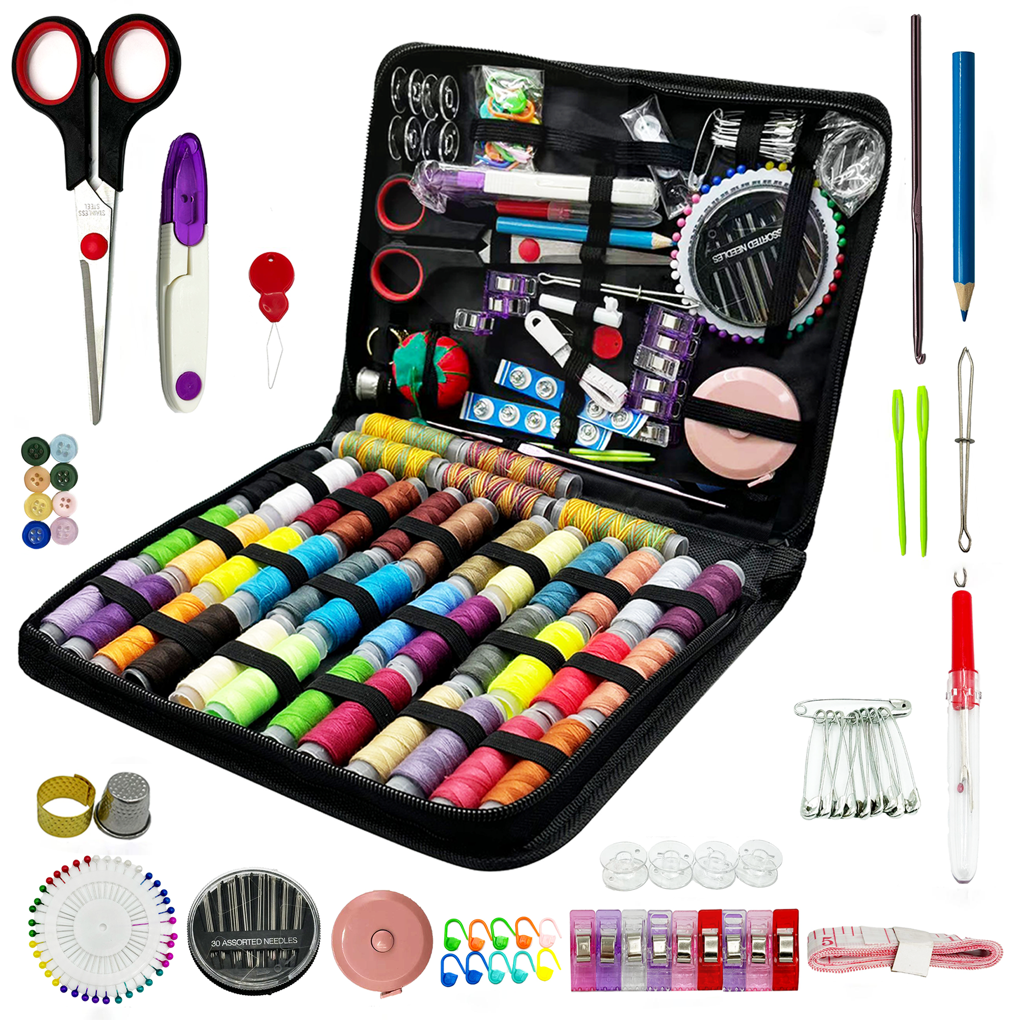 Sewing Kit for Adults Beginner and Professionals Home Travel Sewing Kit with Sewing Pins and Needles,Seam Rippers,Thread,Threaders for Felt Hand Sewing Starter kit with Scissor and Accessories