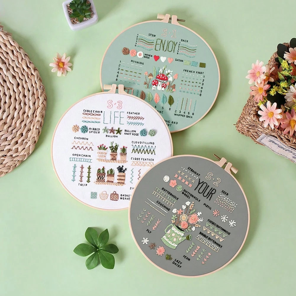 Sets Embroidery Kit for Beginners Adults – Learn 34 Basic Stitches, Hand Embroidery & Needlepoint Cross Stitch Kit with Patterns, Hoop, Threads & Tools